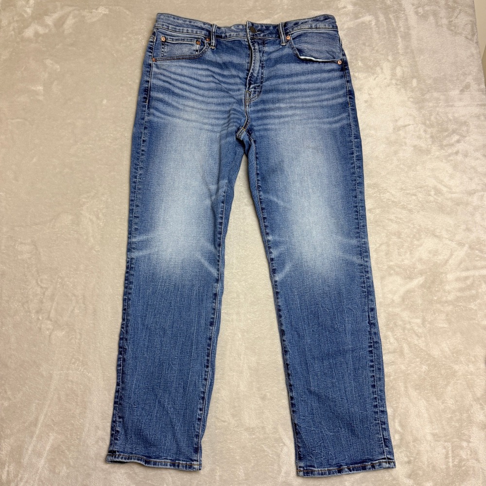 American Eagle Athletic Straight Jeans Men 36x32 (Fit 36x30) Blue Faded Airflex+